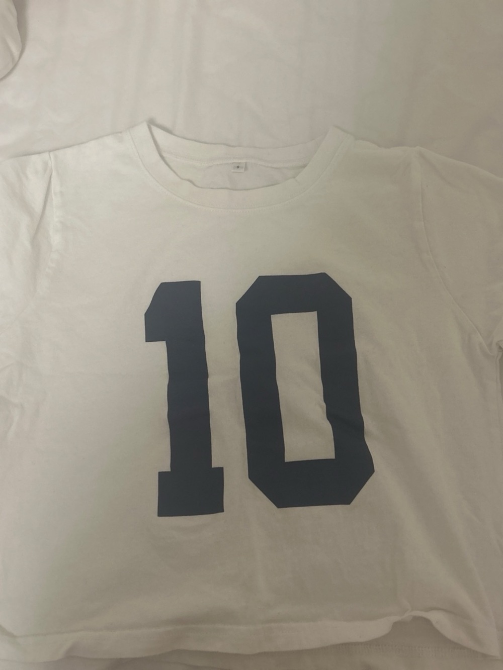 White Crop Top with Navy '10' Graphic
